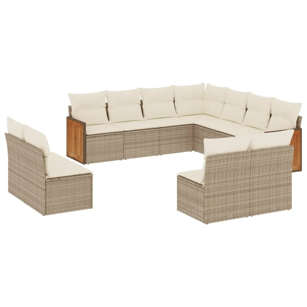 Set Divani da Giardino 11 pz con Cuscini Beige in Polyrattan 3260168