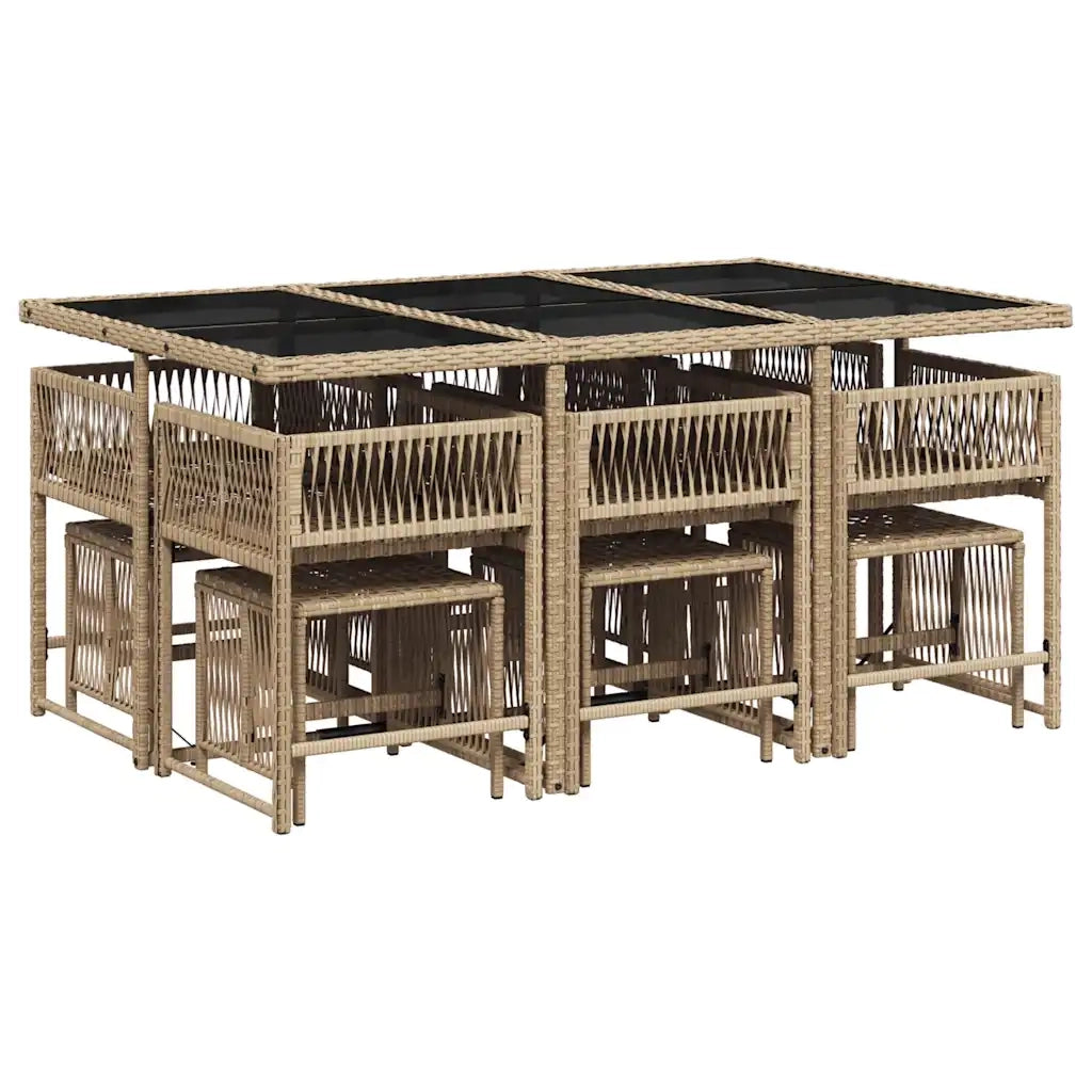Set Pranzo da Giardino 11 pz con Cuscini Beige Misto Polyrattan