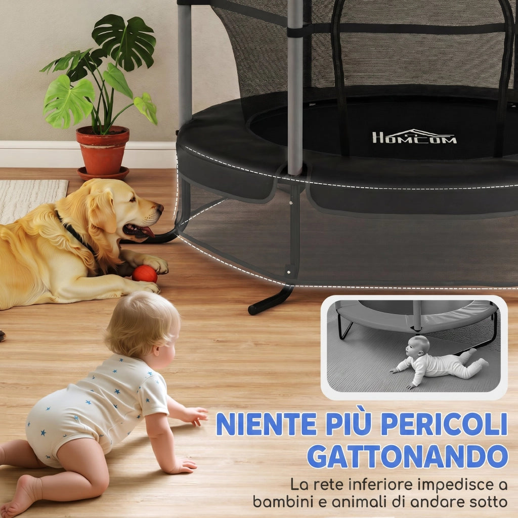 Trampolino Bambini ¨C Minimal ¨C Nero ?160x190 cm con Rete Sicurezza