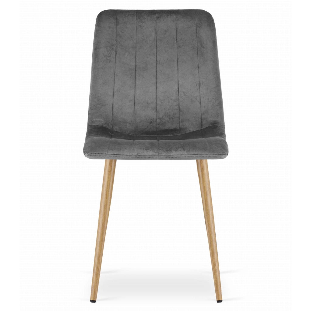Sedia Lava in velluto grigio scuro con gambe effetto legno
