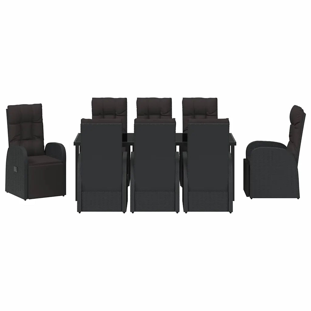 Set da Pranzo per Giardino con cuscino 9 pcs Nero polyrattan 3379519