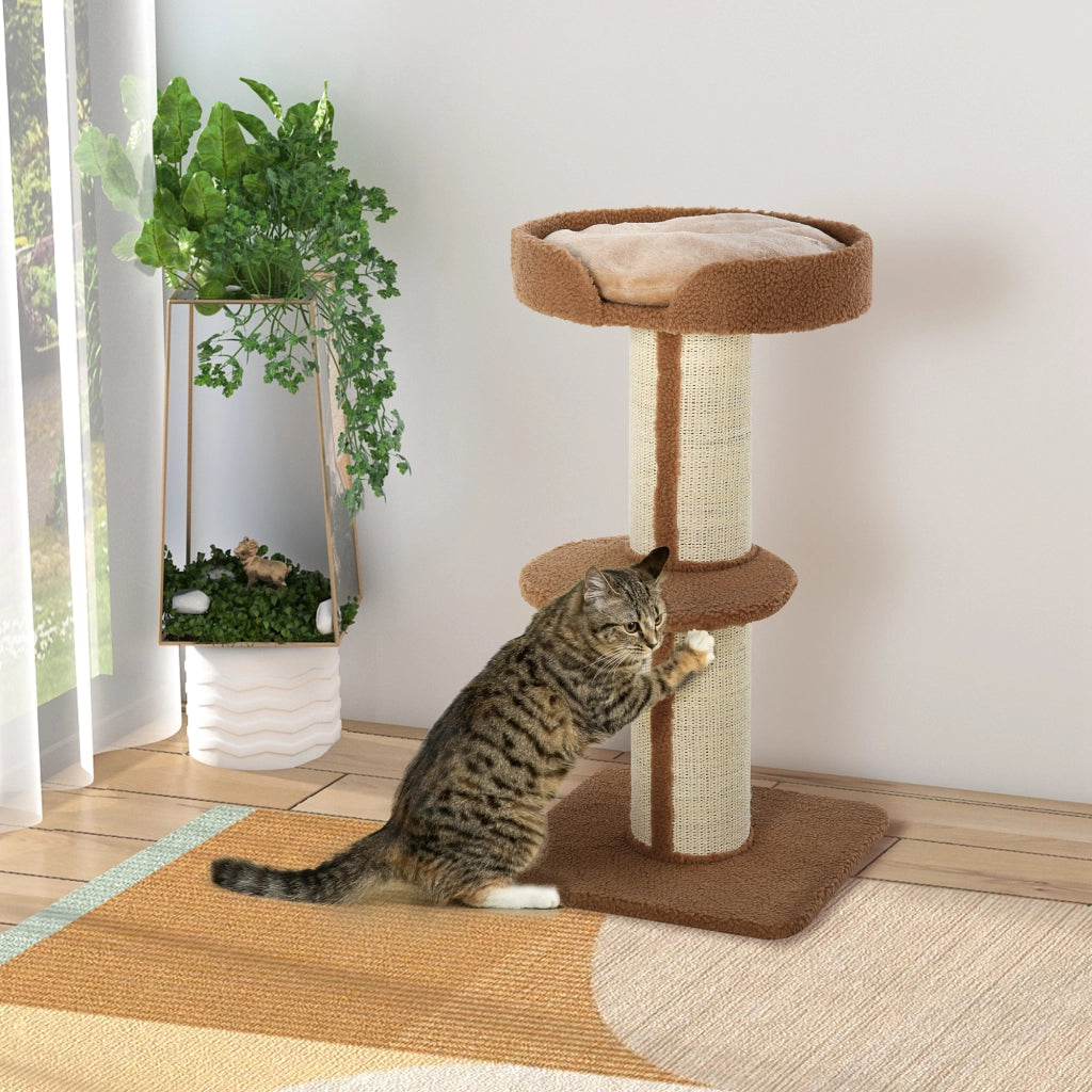 Tiragraffi per gatti con 2 piattaforme e cuscino marrone chiaro ¨C Minimal ¨C marrone chiaro