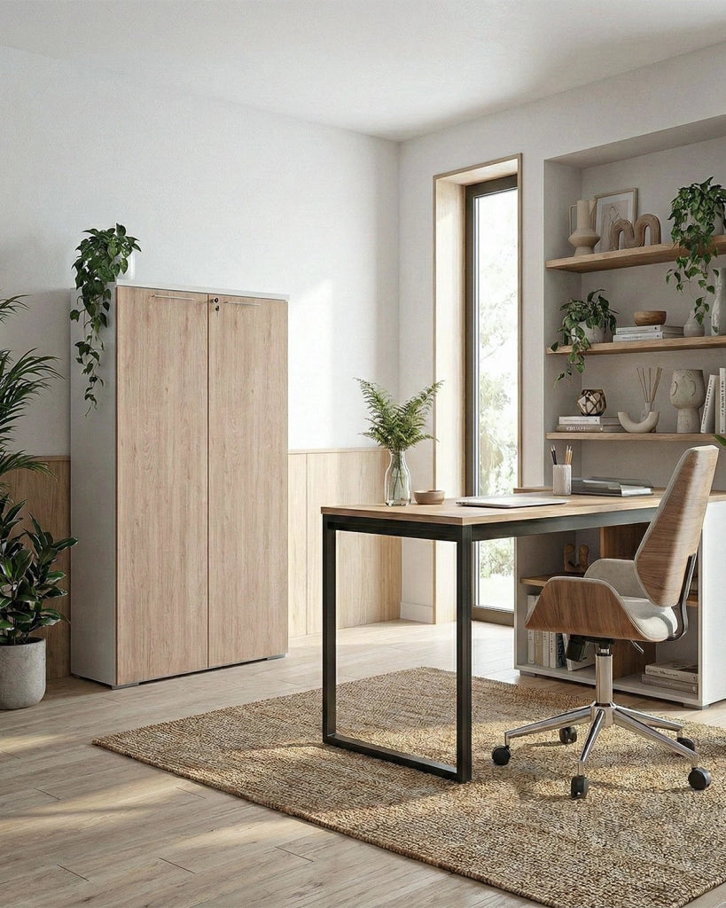 Armadio ufficio Utah - Mobile archivio 2 ante con serratura - L. 90 x H. 160 x P. 42,5 cm – Bianco-Virginia_