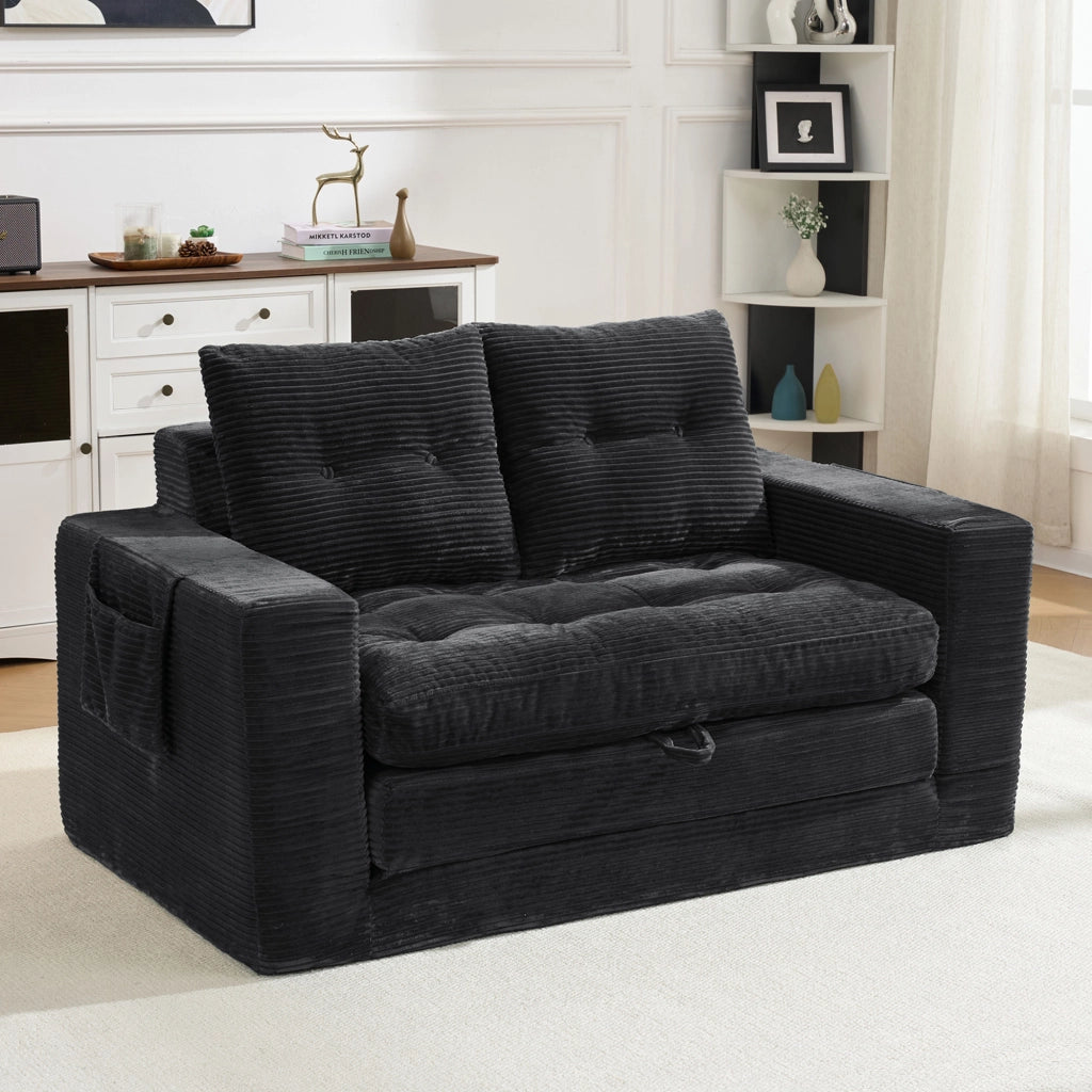 Divano 2 Posti con Braccioli Allargati e Tasche Laterali ¨C MINIMAL ¨C Nero