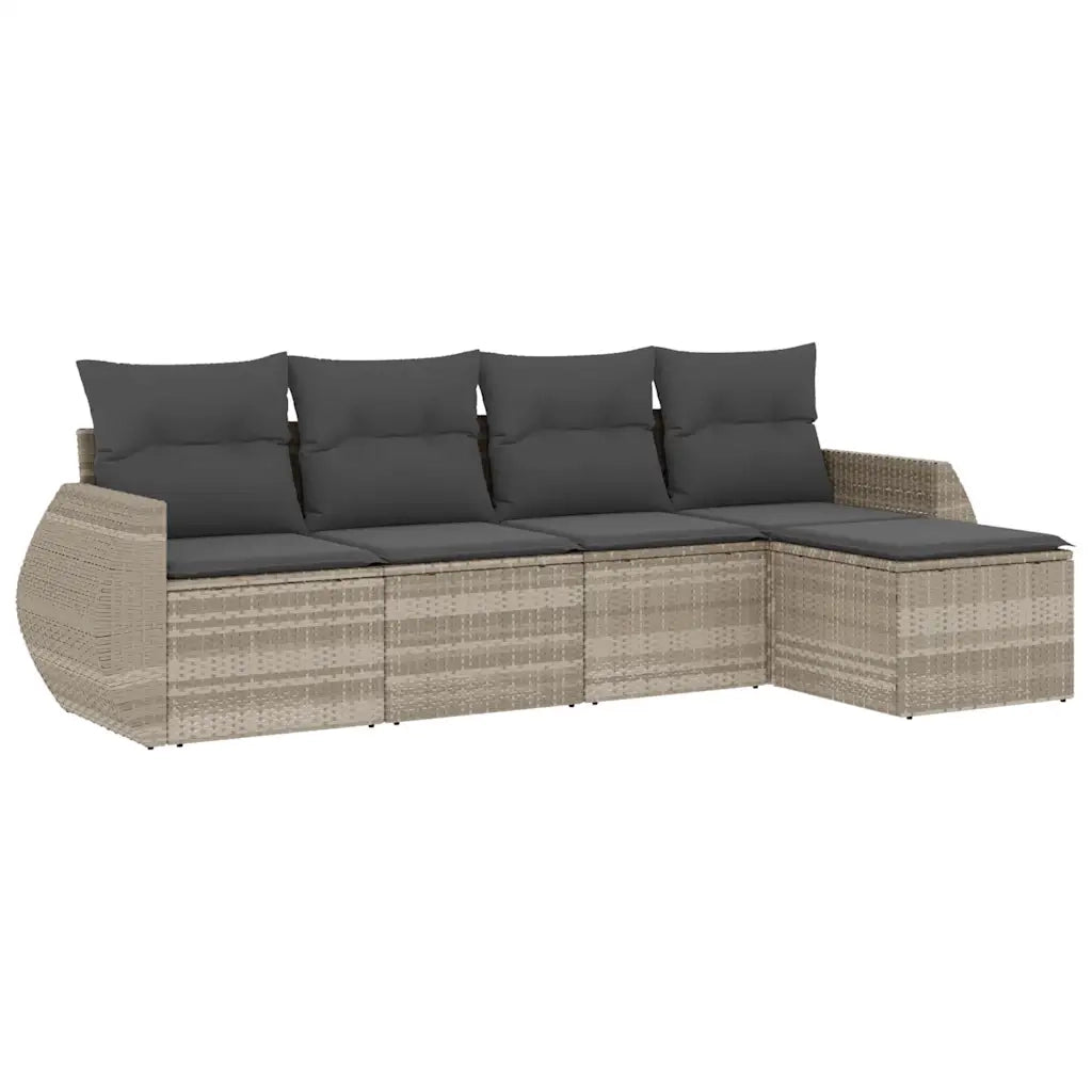 Set Divano da Giardino 5pz con Cuscini Grigio Chiaro Polyrattan 3221291