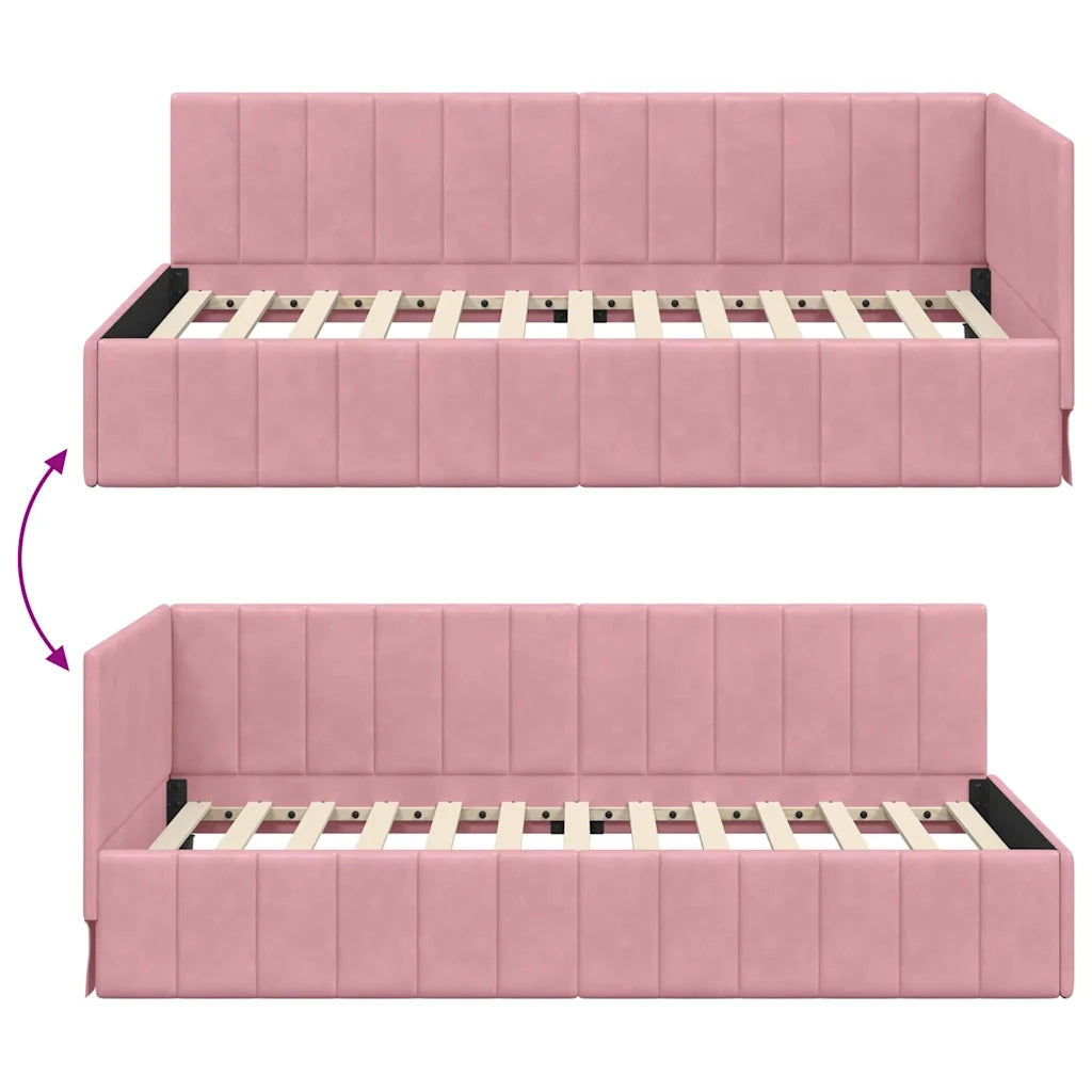 Cornice del letto ad angolo Rosa 100 cm x 200 cm Velluto 42016320