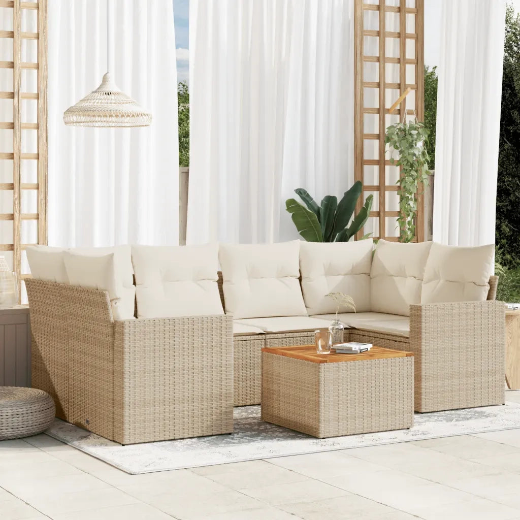 Set Divani da Giardino 7 pz con Cuscini Beige in Polyrattan 3256352