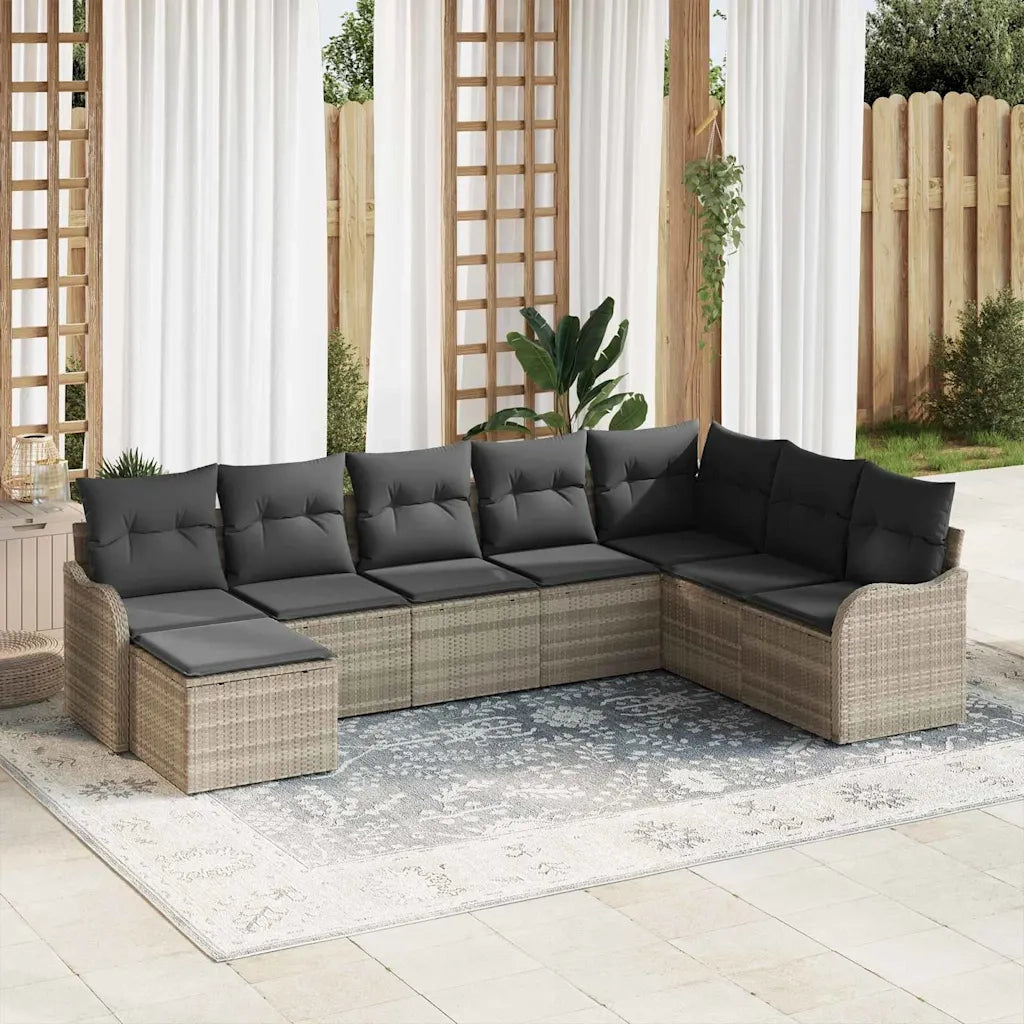 Set Divano da Giardino 8 pcs Grigio chiaro Poly Rattan
