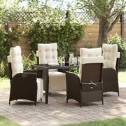 Set da Pranzo per Giardino con cuscino 5 pcs Marrone polyrattan