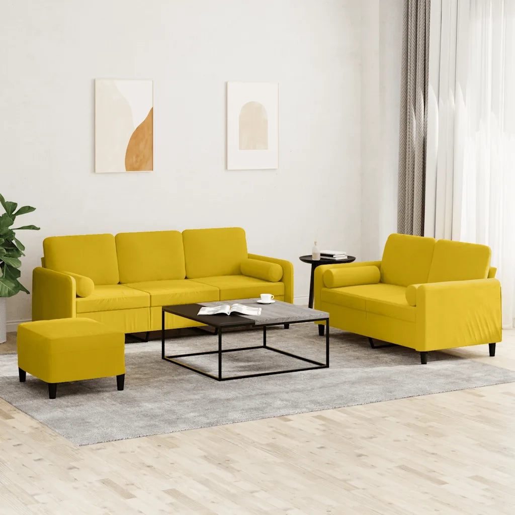 Set di Divani 3 pz con Cuscini Giallo in Velluto 3202050