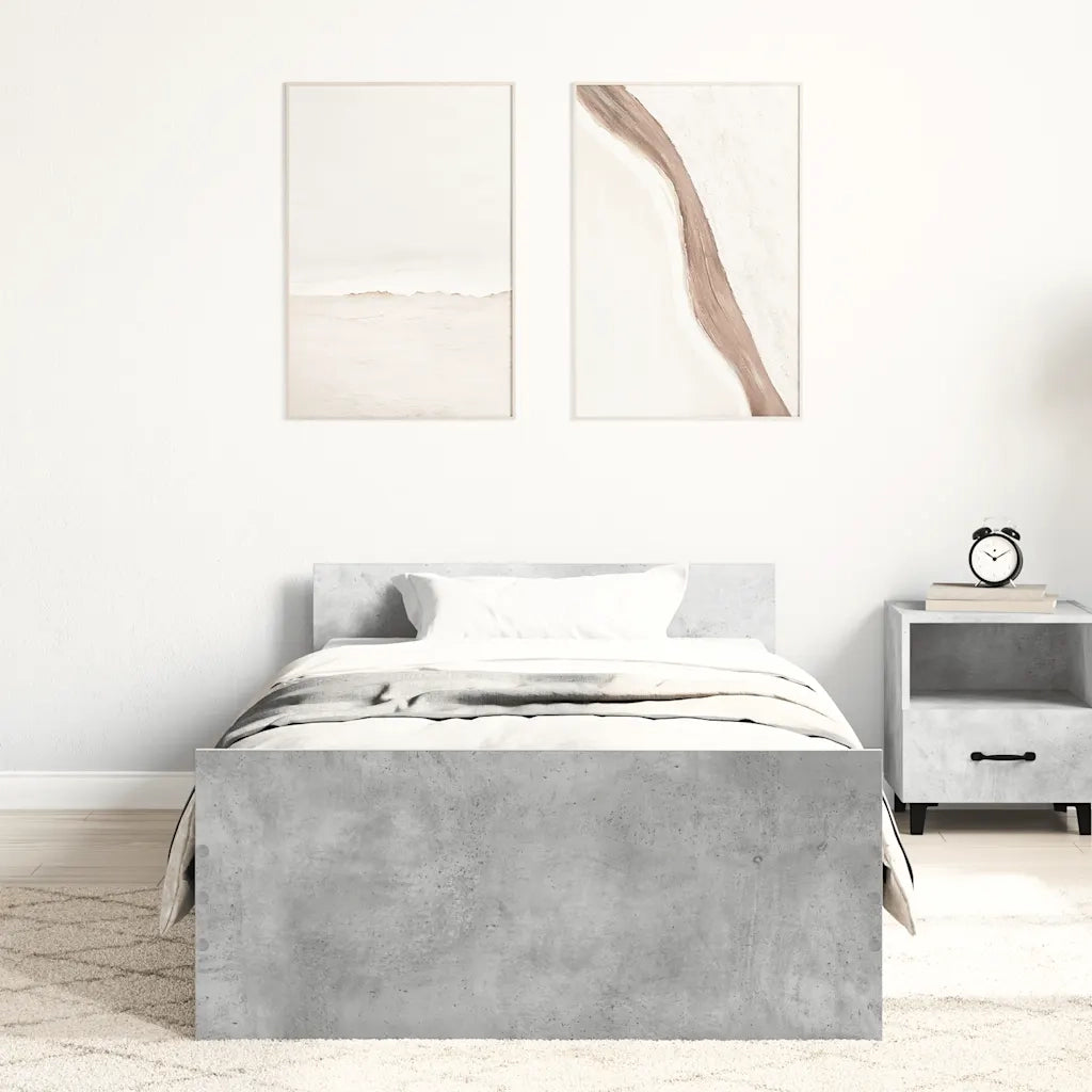 Letto singolo | Letto per adulti | Giroletto Grigio Cemento 100x200 cm in Legno Multistrato