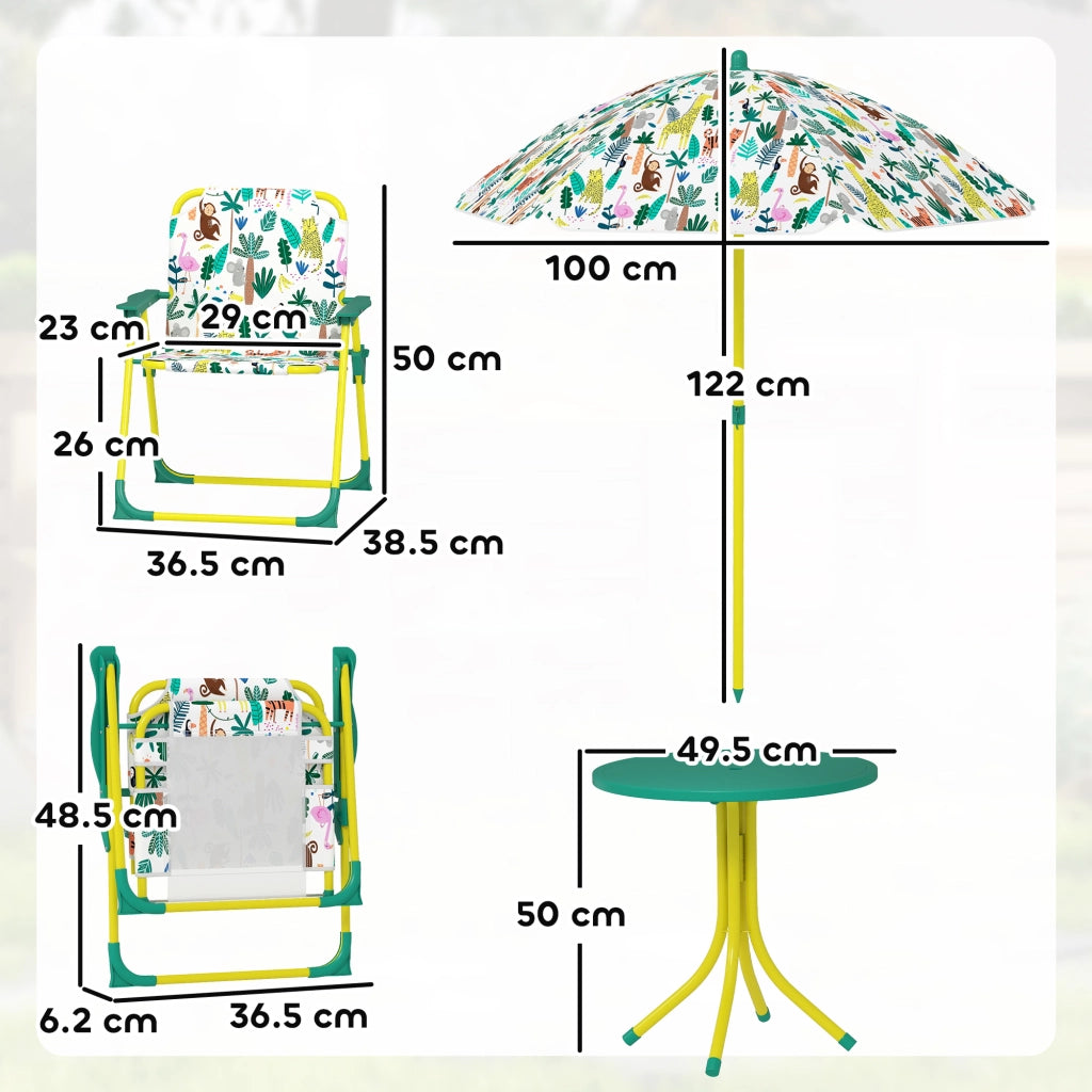 Tavolo da Picnic per Bambini Set Tavolo e Sedie con Ombrellone Verde