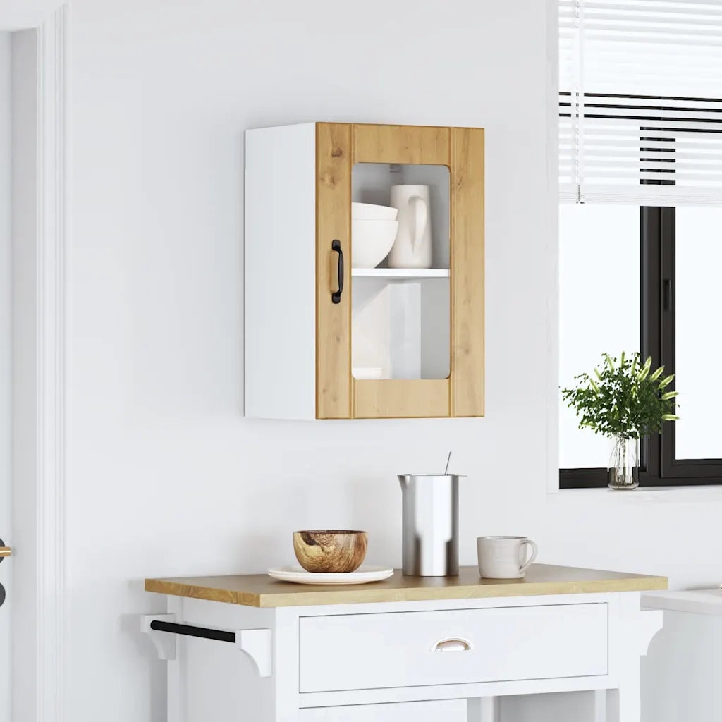 Pensile da Cucina con Porta in Vetro-Mobile Cucina da Parete Lucca Rovere Artigianale 875606