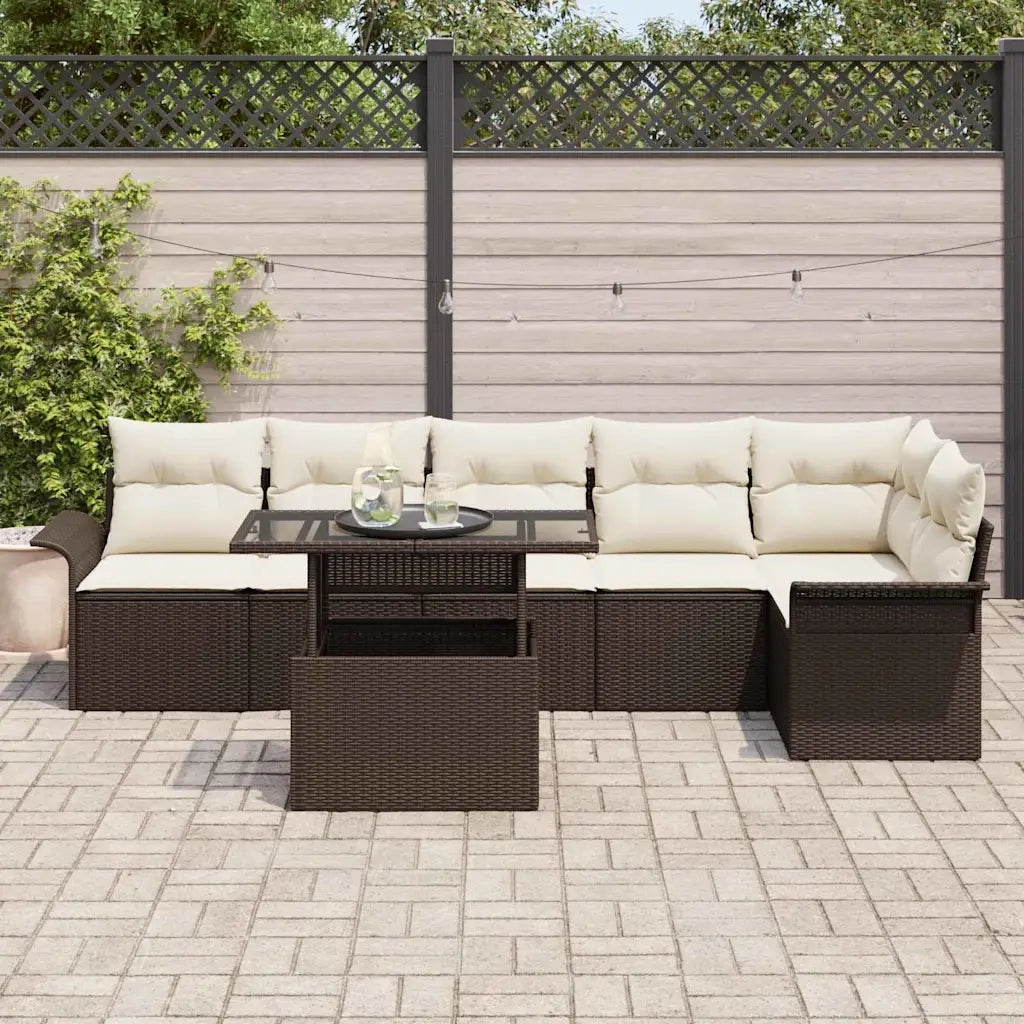 Set Divano da Giardino con cuscino 7 pcs Marrone Poly Rattan