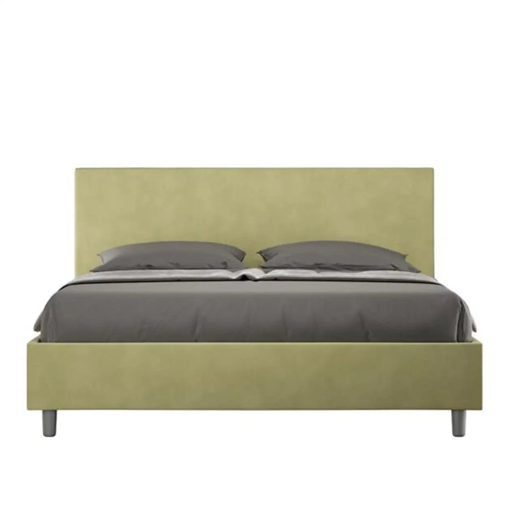Letto matrimoniale senza rete imbottito 160x200 microfibra tè verde Adele