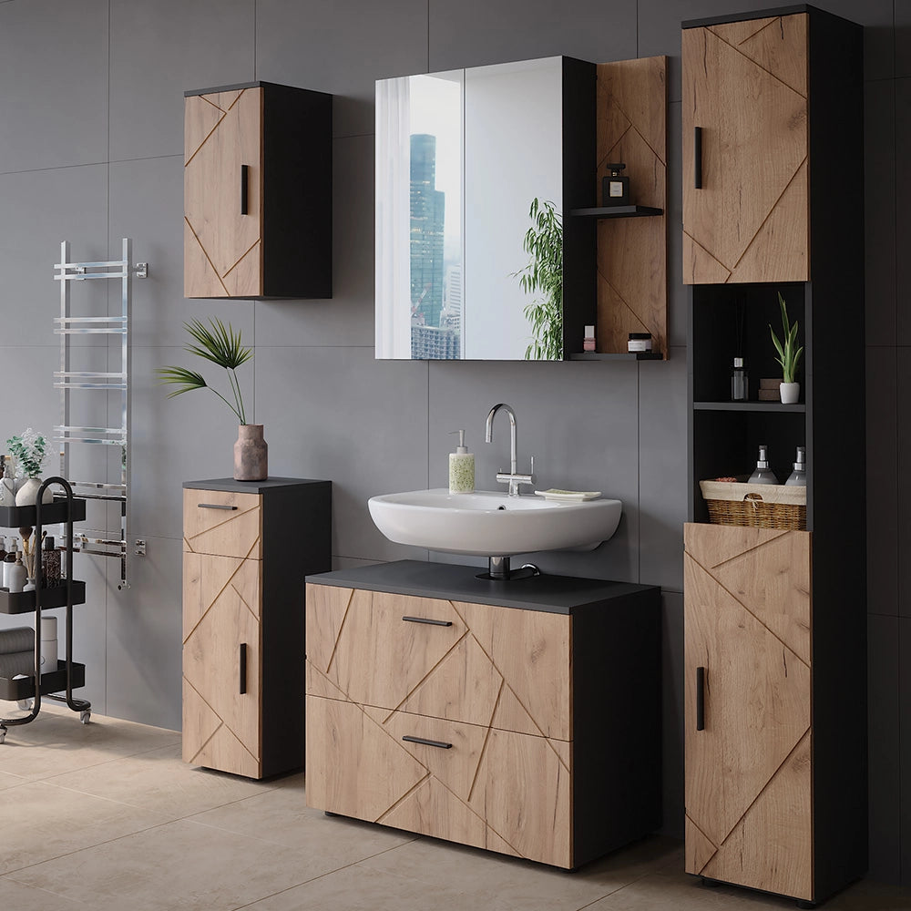 Vicco Mobile a specchio per il bagno Antracite/quercia dorata 80 x 75 cm