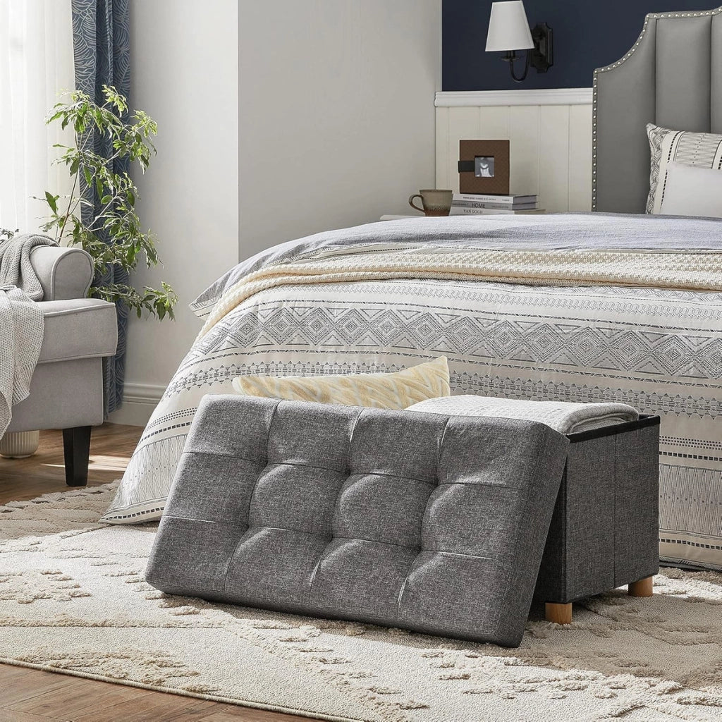 Panca pouf contenitore imbottita in grigio scuro