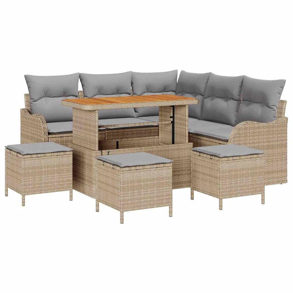 Set Divano da Giardino con cuscino 9 pcs Beige e Grigio Chiaro