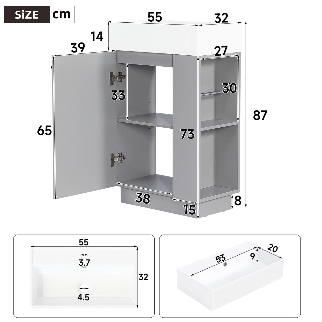 MOBILE SOTTO LAVABO 55 cm con lavabo in ceramica, grigio