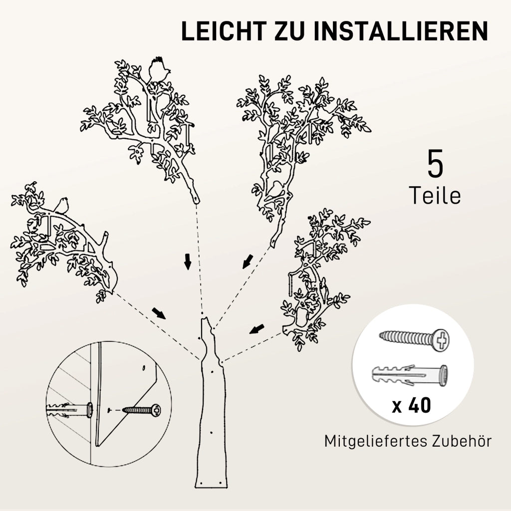 Attaccapanni da parete con design albero e uccelli ¨C Minimal ¨C Nero
