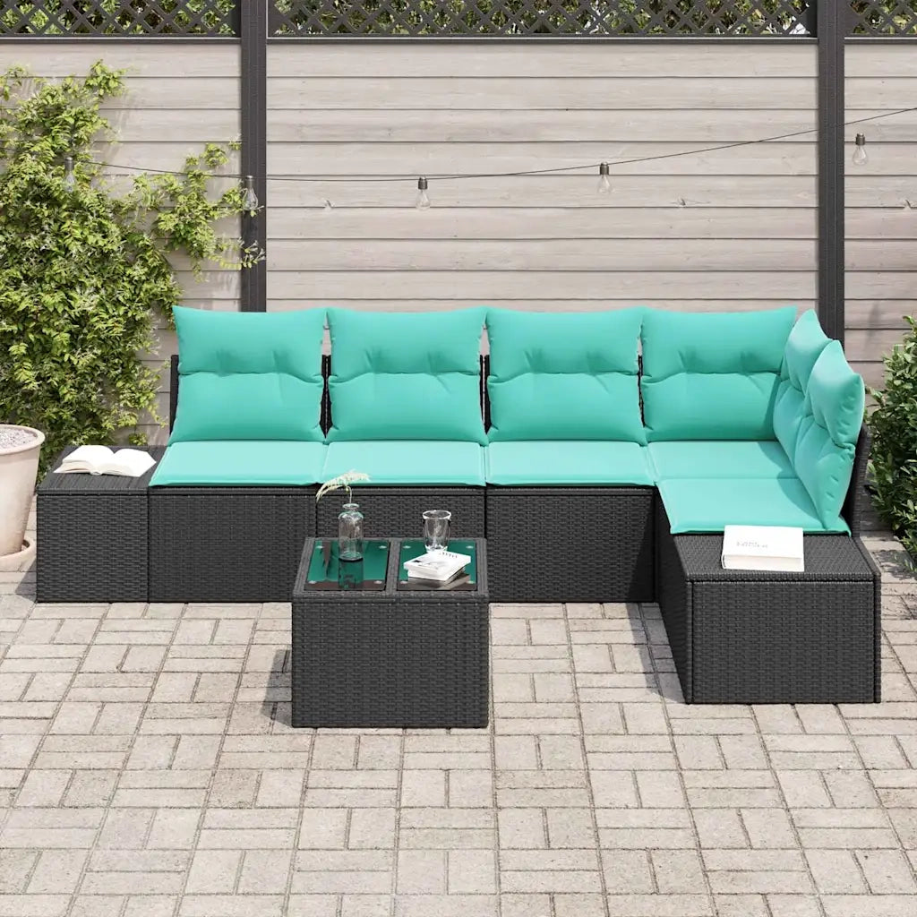 Set Divano da Giardino Nero e Turchese polyrattan 3355745