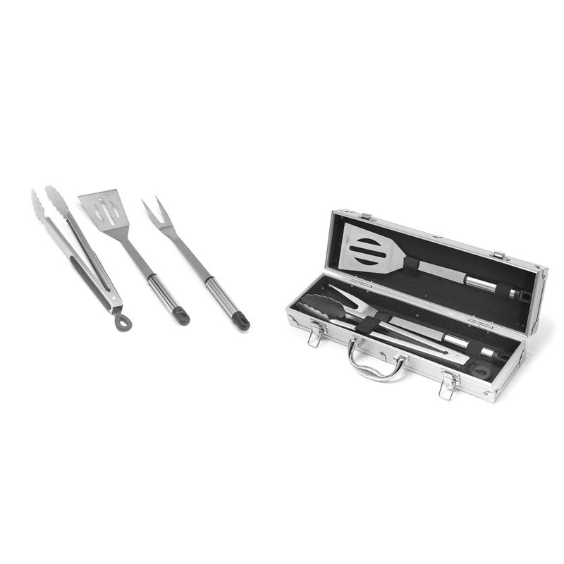 Set barbecue 3 Pezzi in acciaio inox con valigetta in alluminio 34 cm