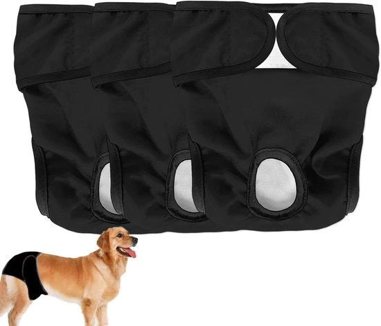Luiers igienici per cani femmine, assorbenti, lavabili e riutilizzabili, proteggono il vostro cane, 3-pack (nero, S-taglia).