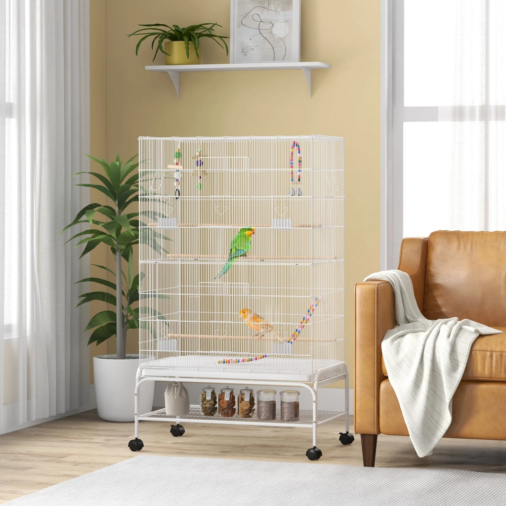 Gabbia per uccelli con ruote ¨C zephmum ¨C 79x49x133 cm bianco