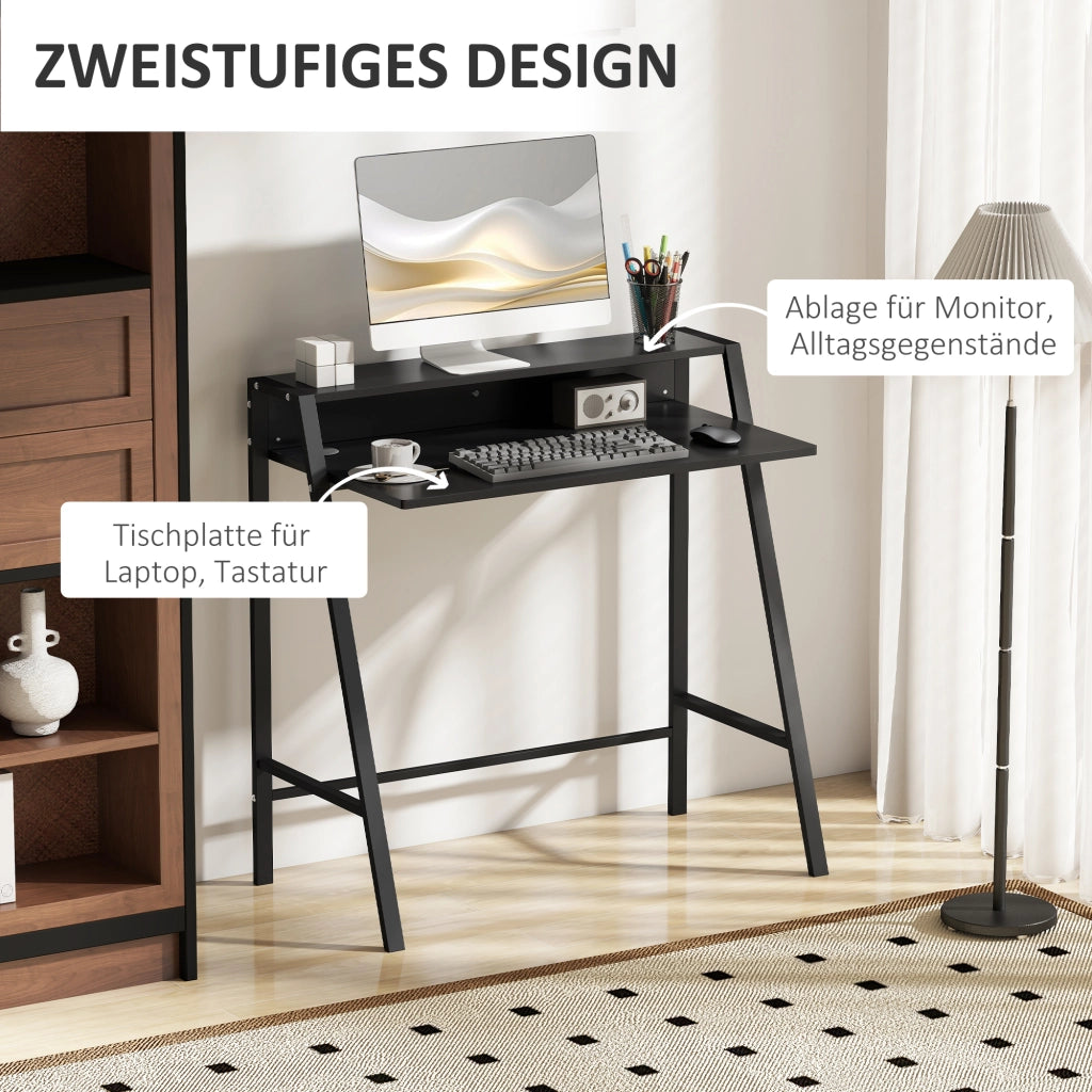 Scrivania Computer con Cassetti e Gestione Cavi ¨C Zephmum ¨C Nero Metallo 84x45x85 cm