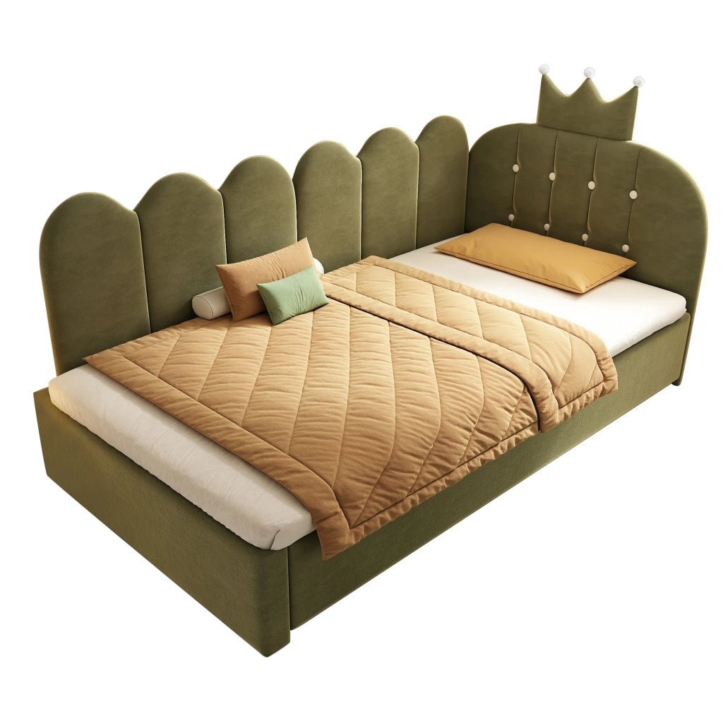 Letto Singolo con Estraibile 90x200 ¨C MINIMAL ¨C Velluto Verde, Design Corona