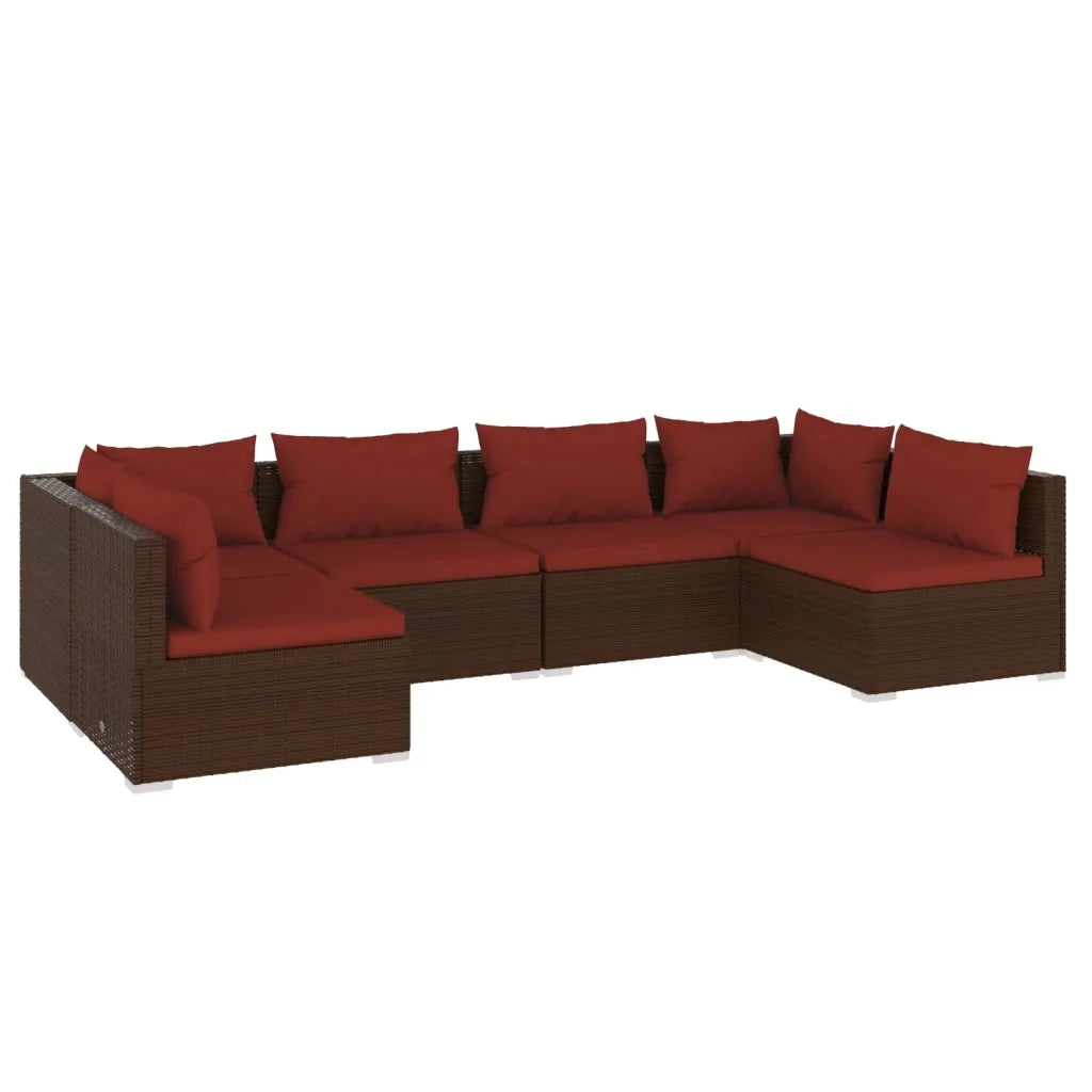 Set Divani da Giardino 6 pz con Cuscini in Polyrattan Marrone 3101875