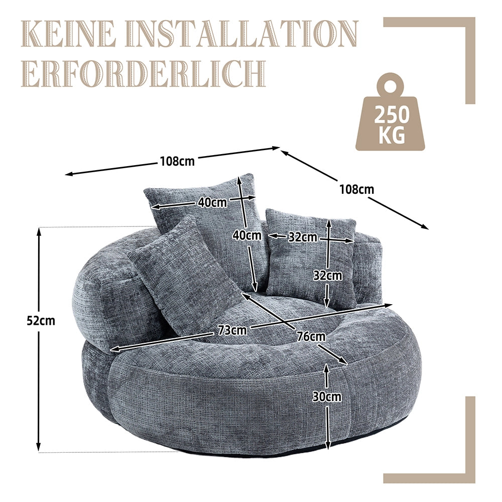 Chaise longue - Xylo - gaming chenille grigio con 3 cuscini