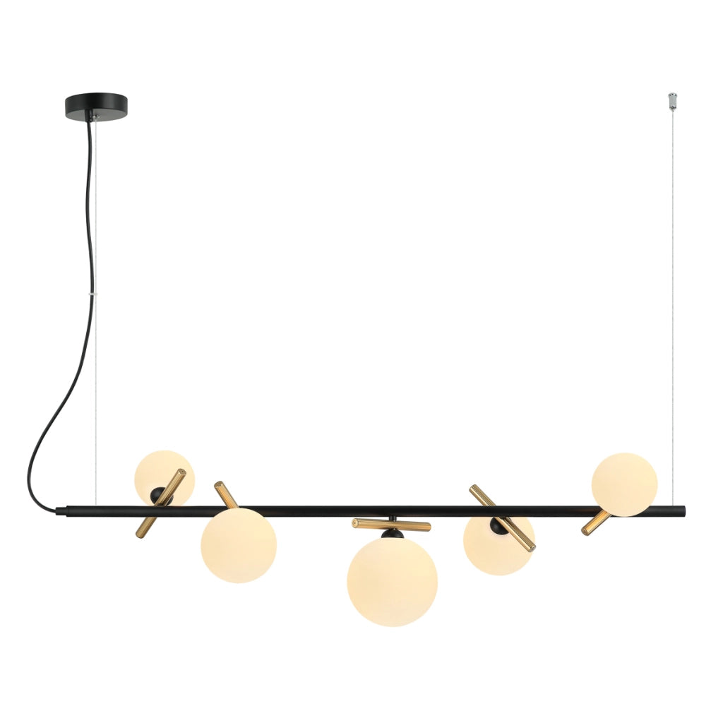 Lampada sospesa moderna nero oro 5 sfere G9 Italux