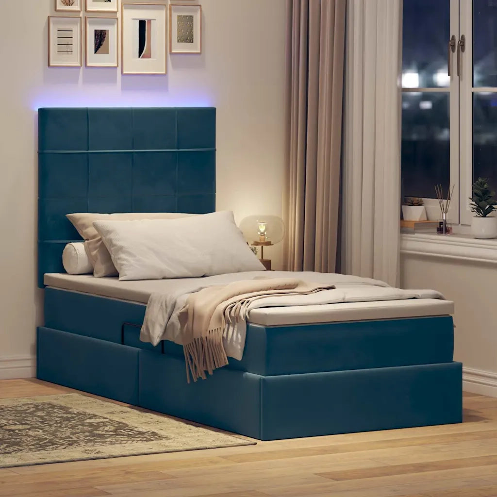 Letto con contenitore e LED Blu Scuro 90 x 190 cm Velluto 3372637