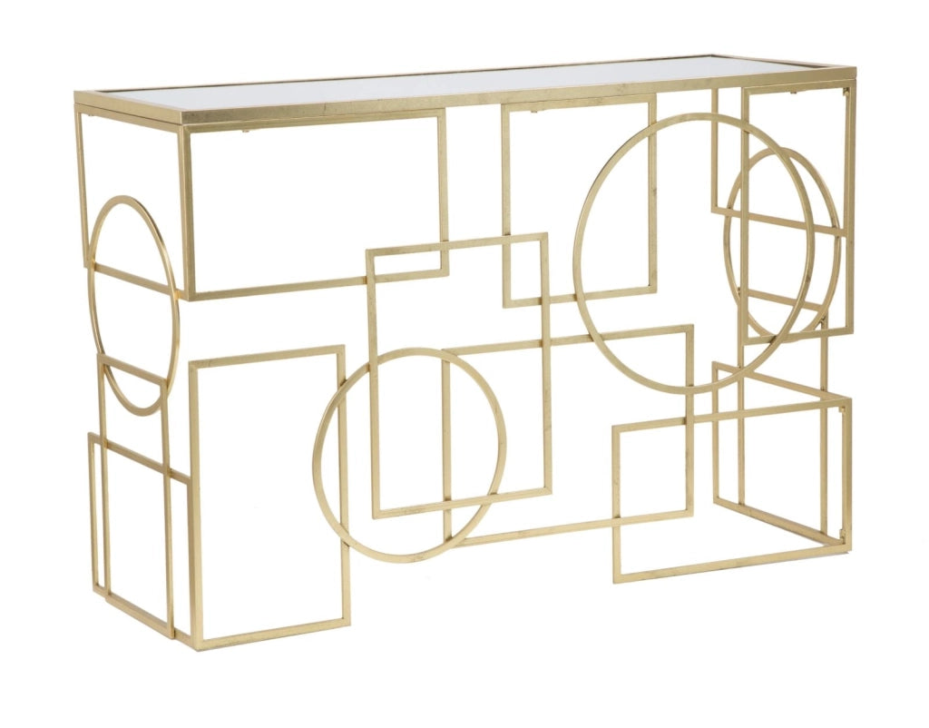 Console Marie 120x41x81 cm in Ferro e Vetro Oro e Nero