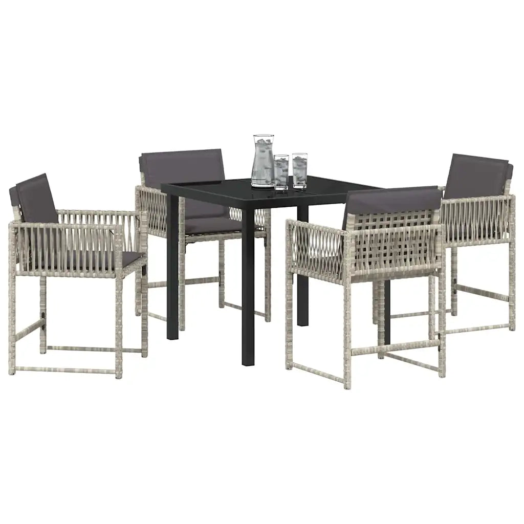 Set da Pranzo per Giardino 5 pcs Grigio chiaro polyrattan