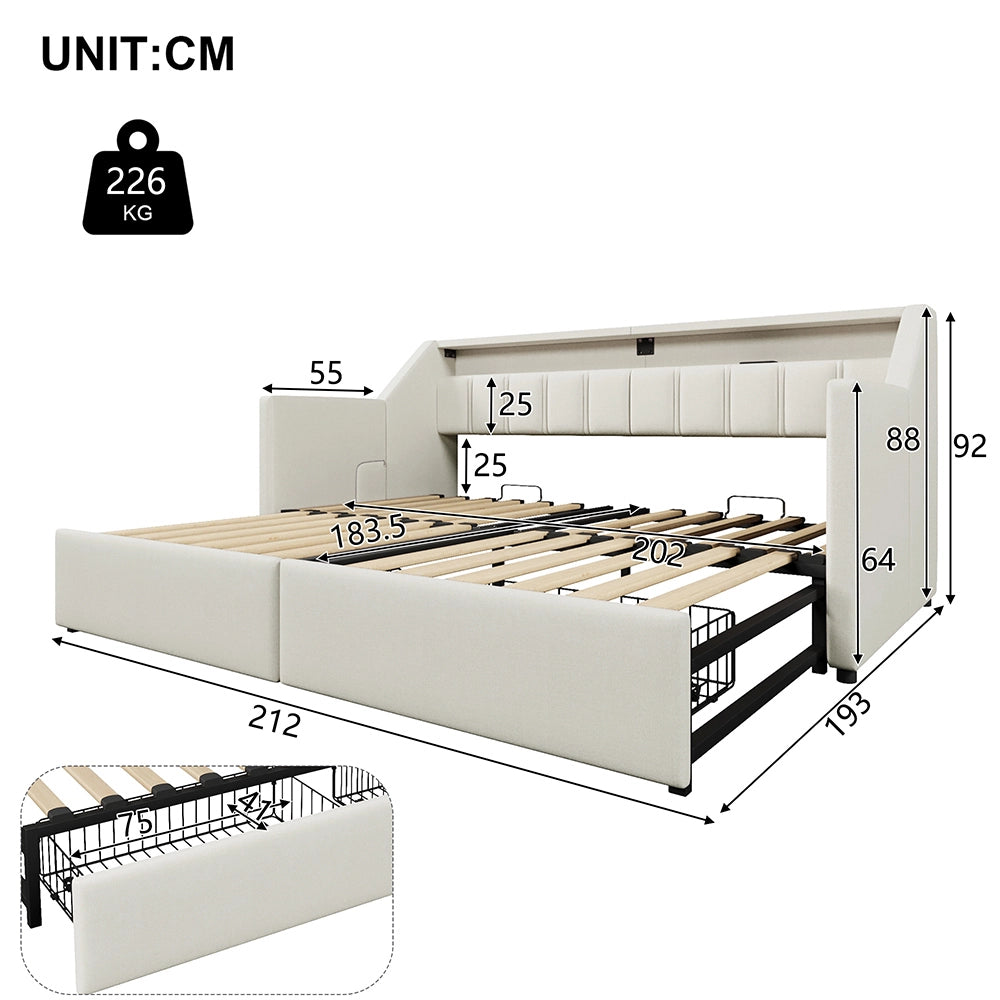 Daybed - Xylo - 90x200 cm LED USB 2 cassetti beige