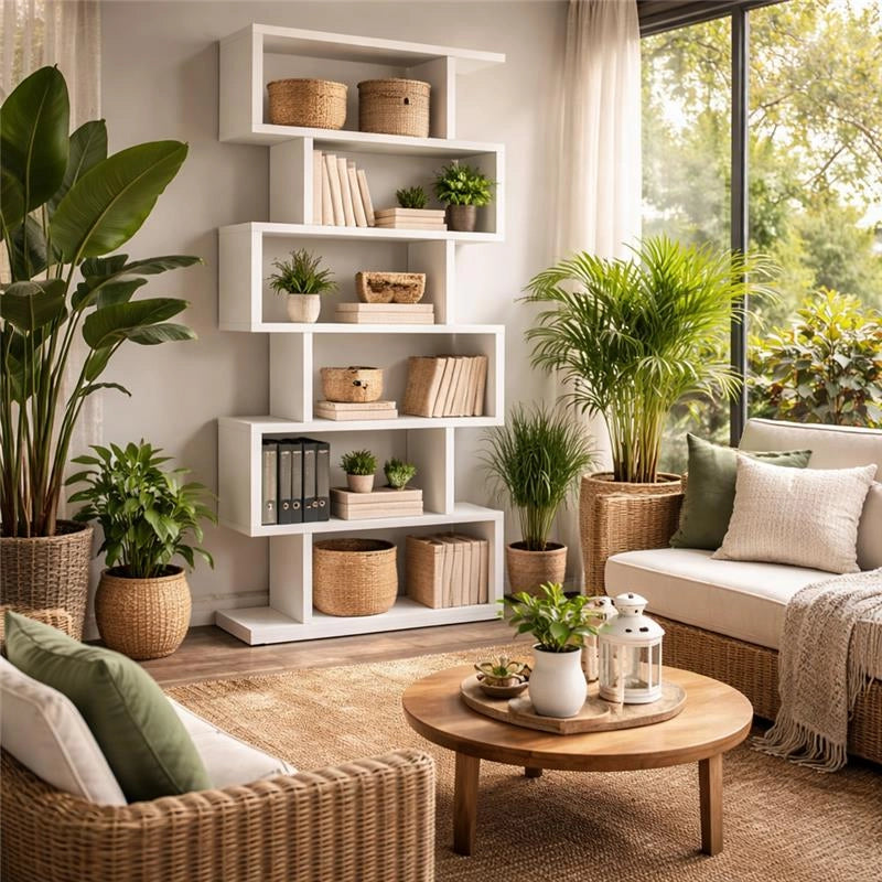 LIBRERIA ALANA CON 6 RIPIANI SFALSATI IN DESIGN MODERNO BIANCA