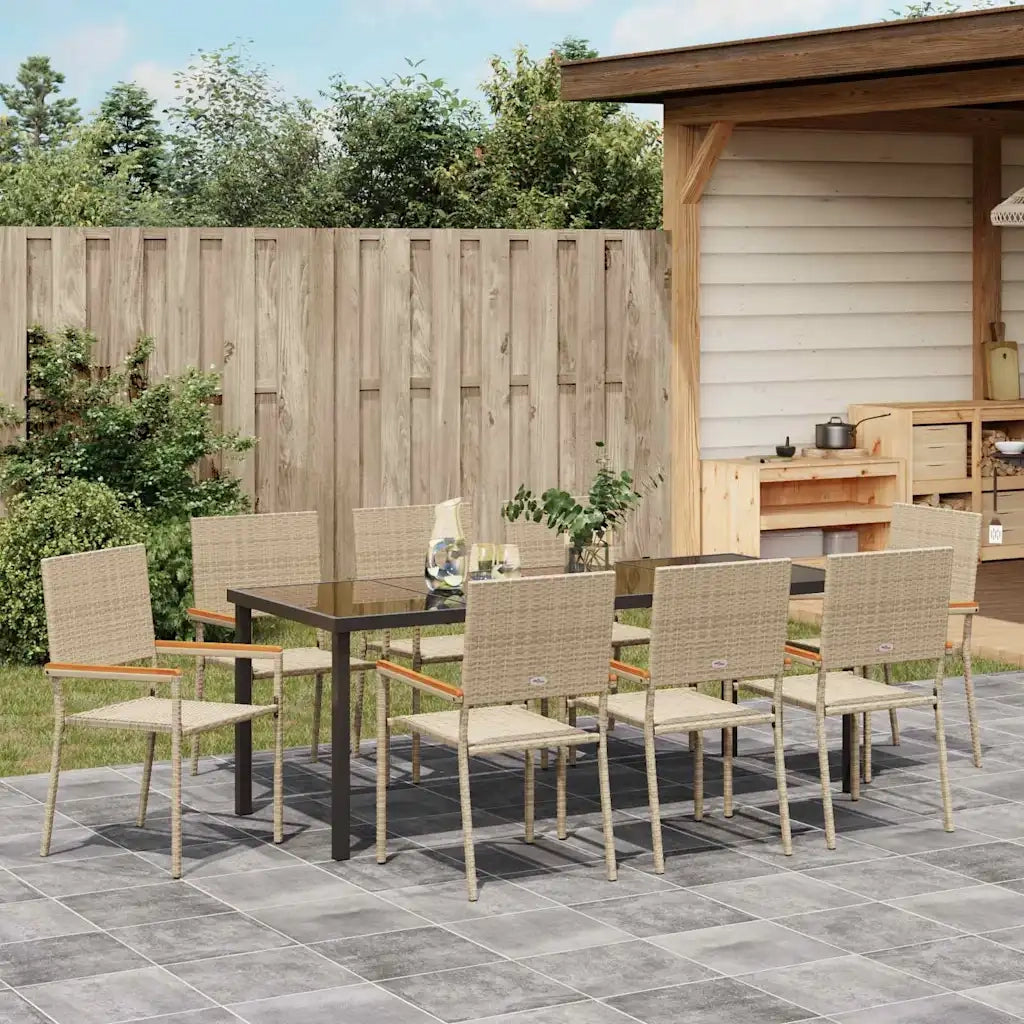 Set da Pranzo per Giardino con cuscino 9 pcs Beige polyrattan 3379722
