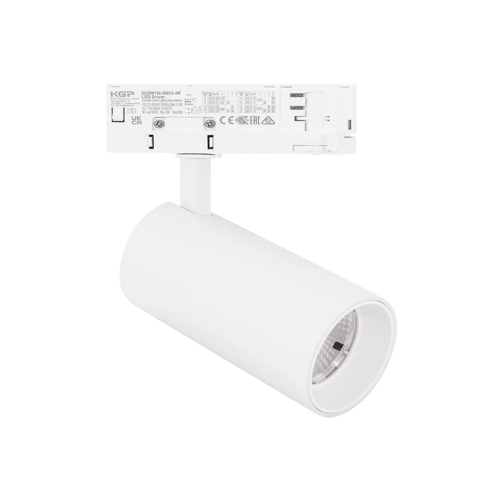 Proiettore a Binario Trifase GFA 40W LED CREE 3000K, Struttura in Alluminio Bianco Opaco, Fascio 38°, CRI >90, IP20 - Gealuce