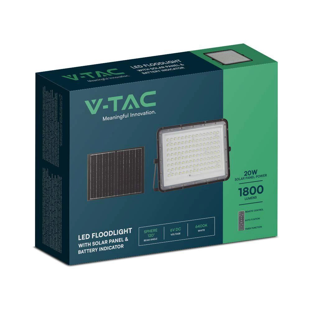 V-TAC Faro LED Solare 20W con Telecomando Timer IP65