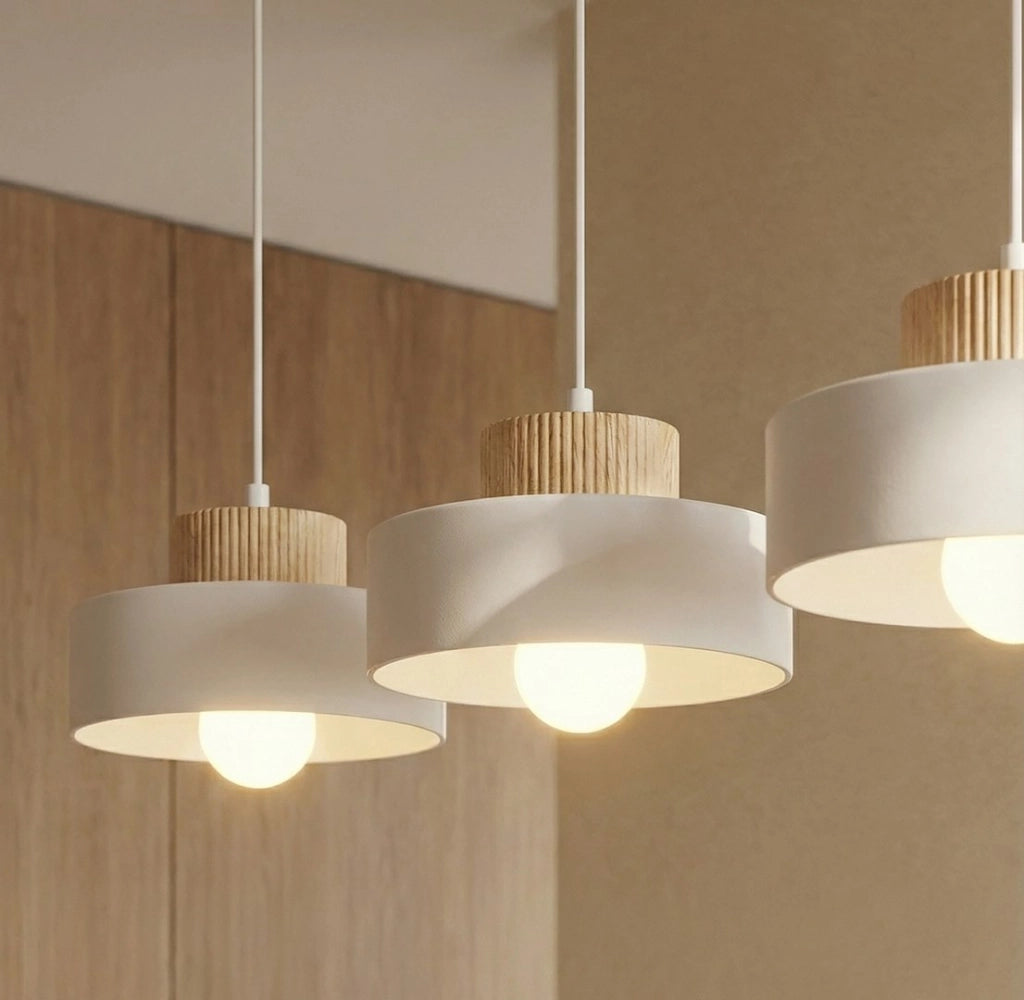 Lampada a sospensione KIVI 3xE27 bianca legno Emibig