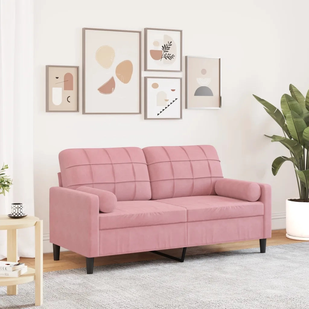 Divano | Divano da soggiorno | Sofa a 2 Posti con Cuscini Rosa 140 cm in Velluto