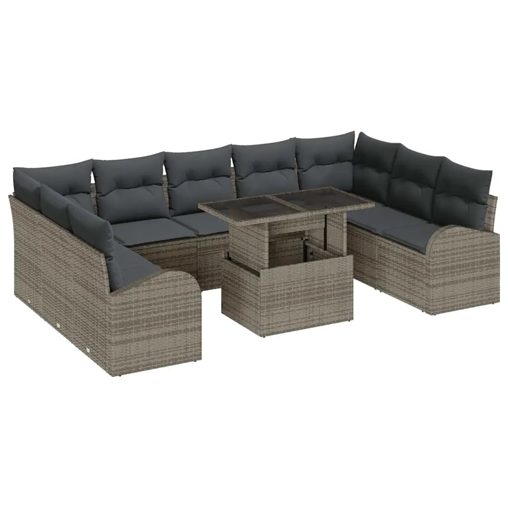 Set Divano da Giardino con cuscino 10 pcs Grigio polyrattan