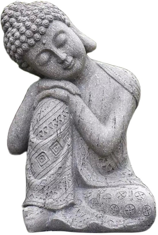 Statua di Buddha in Posizione di Riposo - Decorazione per Giardino - Decorazione per Interni - Materiale per Laccatura - Solido e Duraturo - 16x17 cm