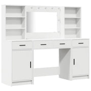 Set da Toeletta | Tavolo da Trucco con LED 3 pz Bianco Legno multistrato