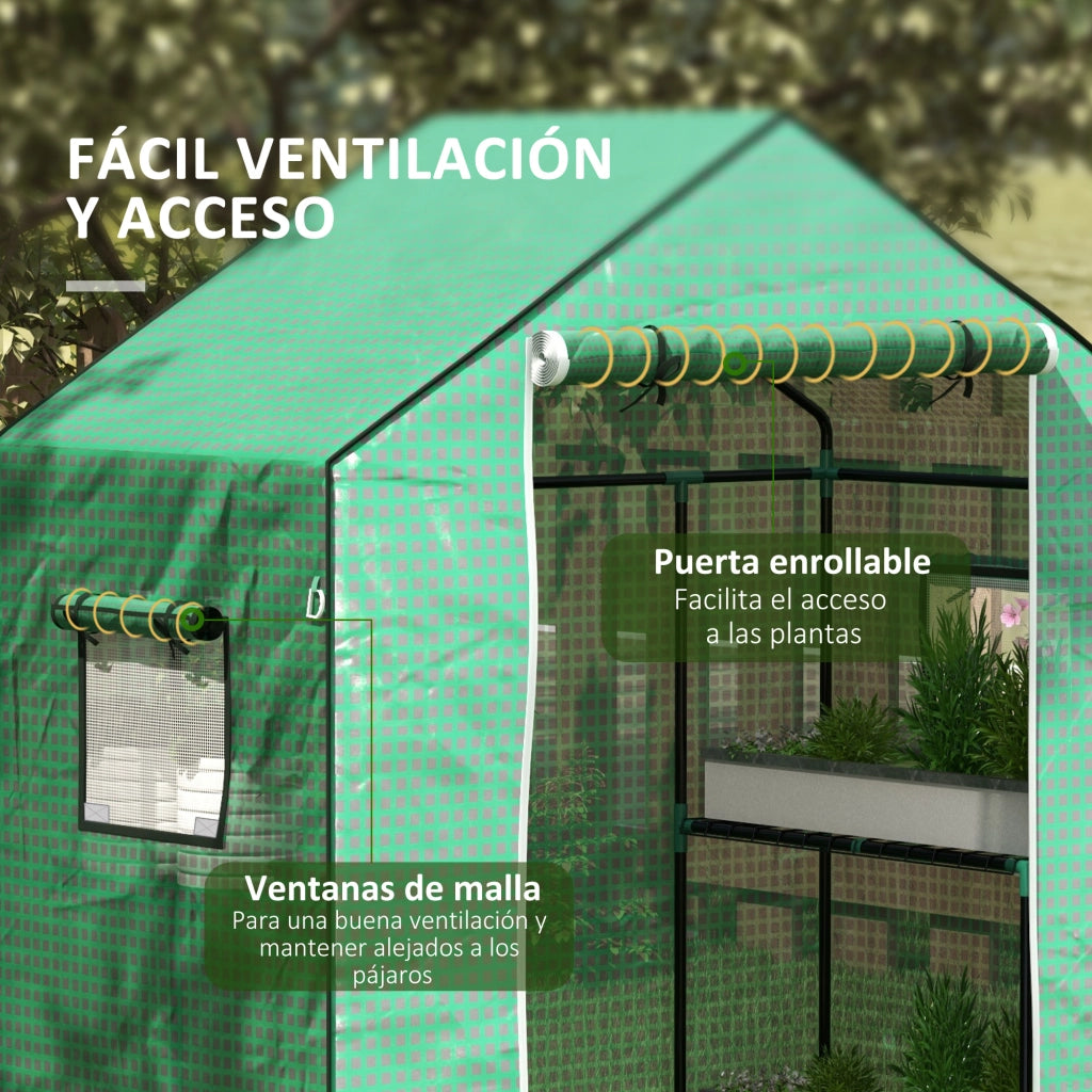 Serra da Giardino ¨C Minimal ¨C Verde 140x73x190 cm con Finestra e Porta a Zip Anti-UV