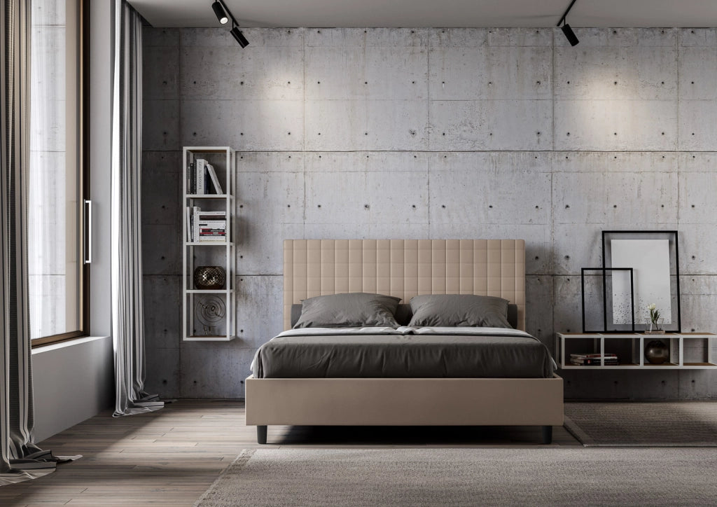 BS COM Letto matrimoniale king size contenitore imbottito 170x190 similpelle tortora