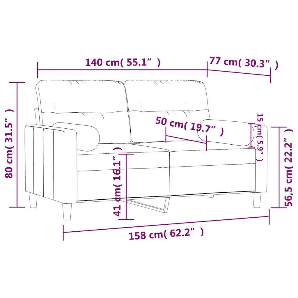 Divano a 2 Posti con Cuscini-Sofa 2 Posti con Cuscini Nero 140 cm in Tessuto 103554