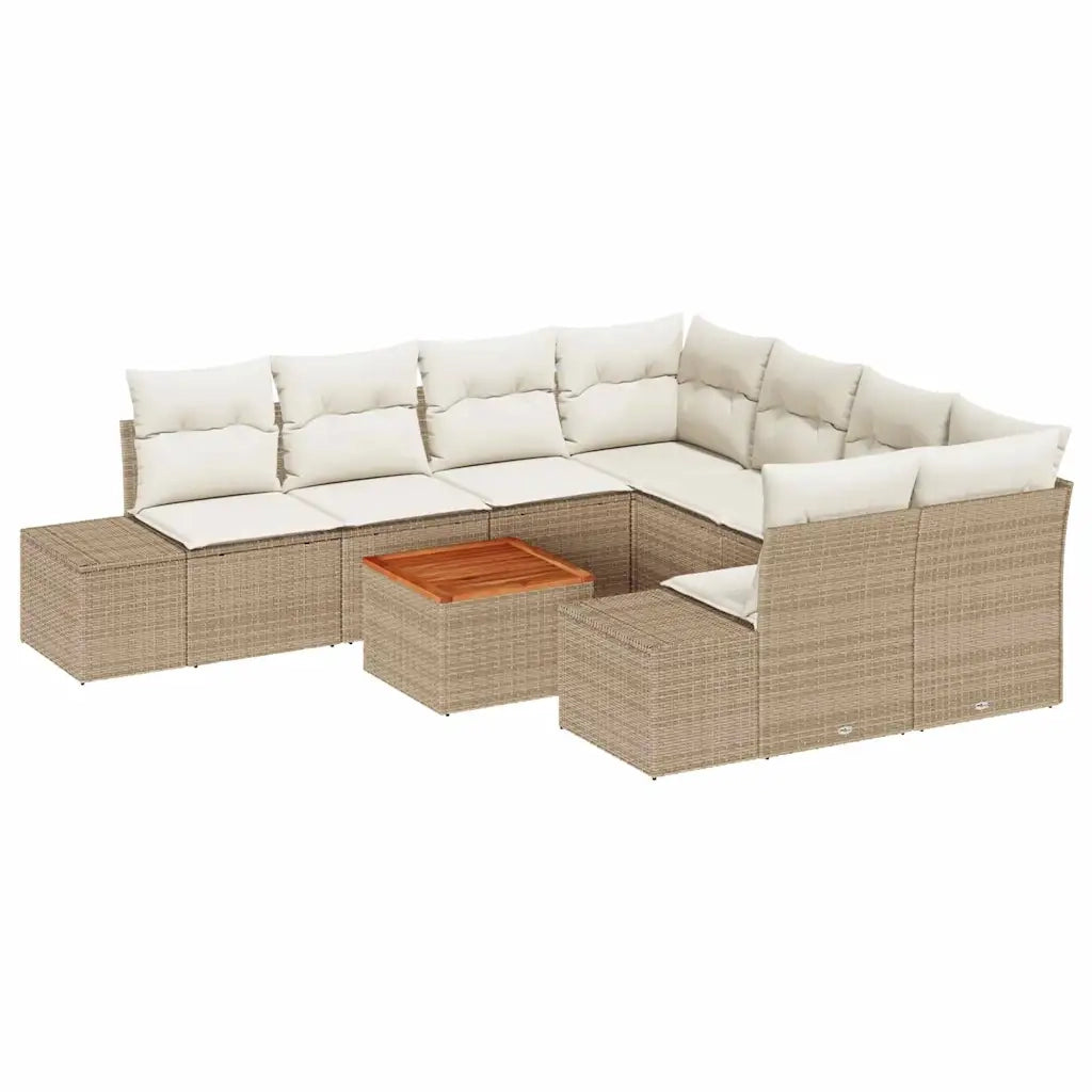 Set Divano da Giardino 9 pcs Beige e Crema polyrattan